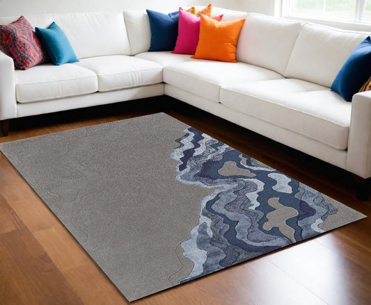 10' X 14' Blue and Gray Wool Abstract Hand Tufted Area Rug-0