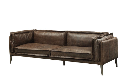 71" Chocolate And Silver Top Grain Leather Loveseat-0