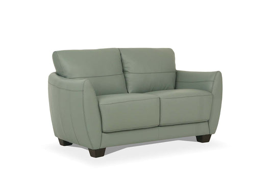 57" Green Blue And Espresso Leather Loveseat-0