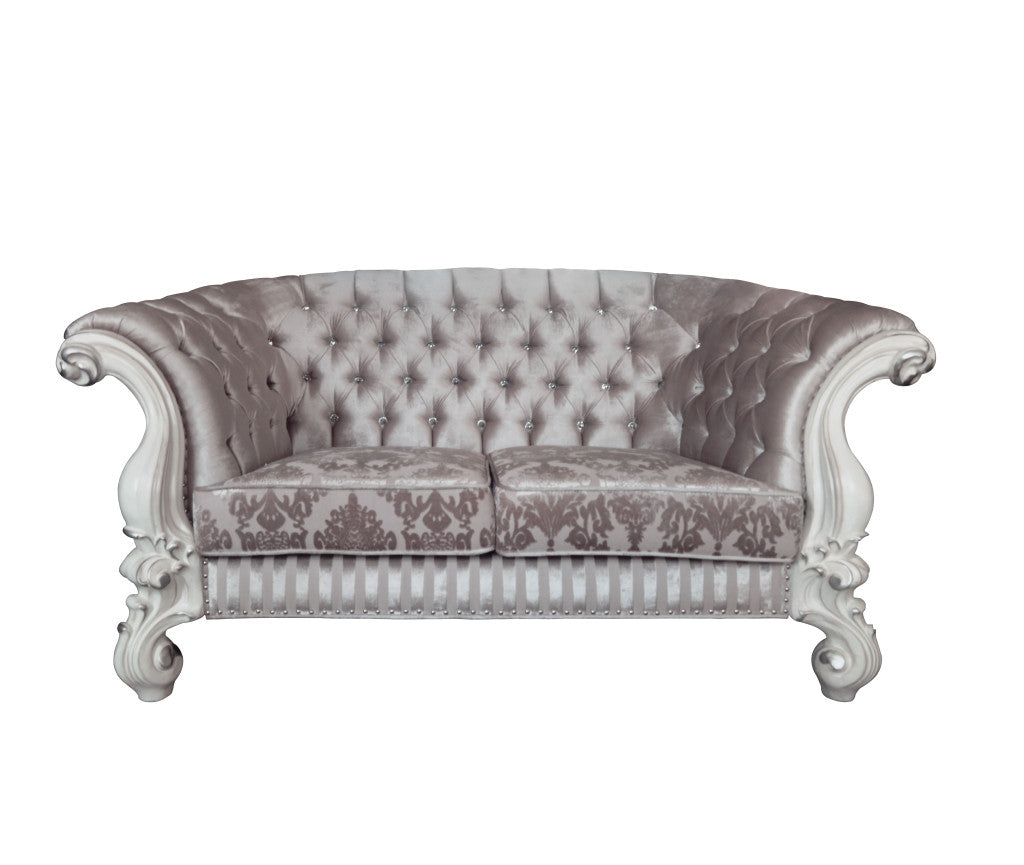 76" Ivory And Off White Velvet Loveseat and Toss Pillows-0