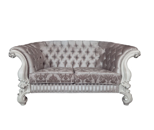 76" Ivory And Off White Velvet Loveseat and Toss Pillows-0