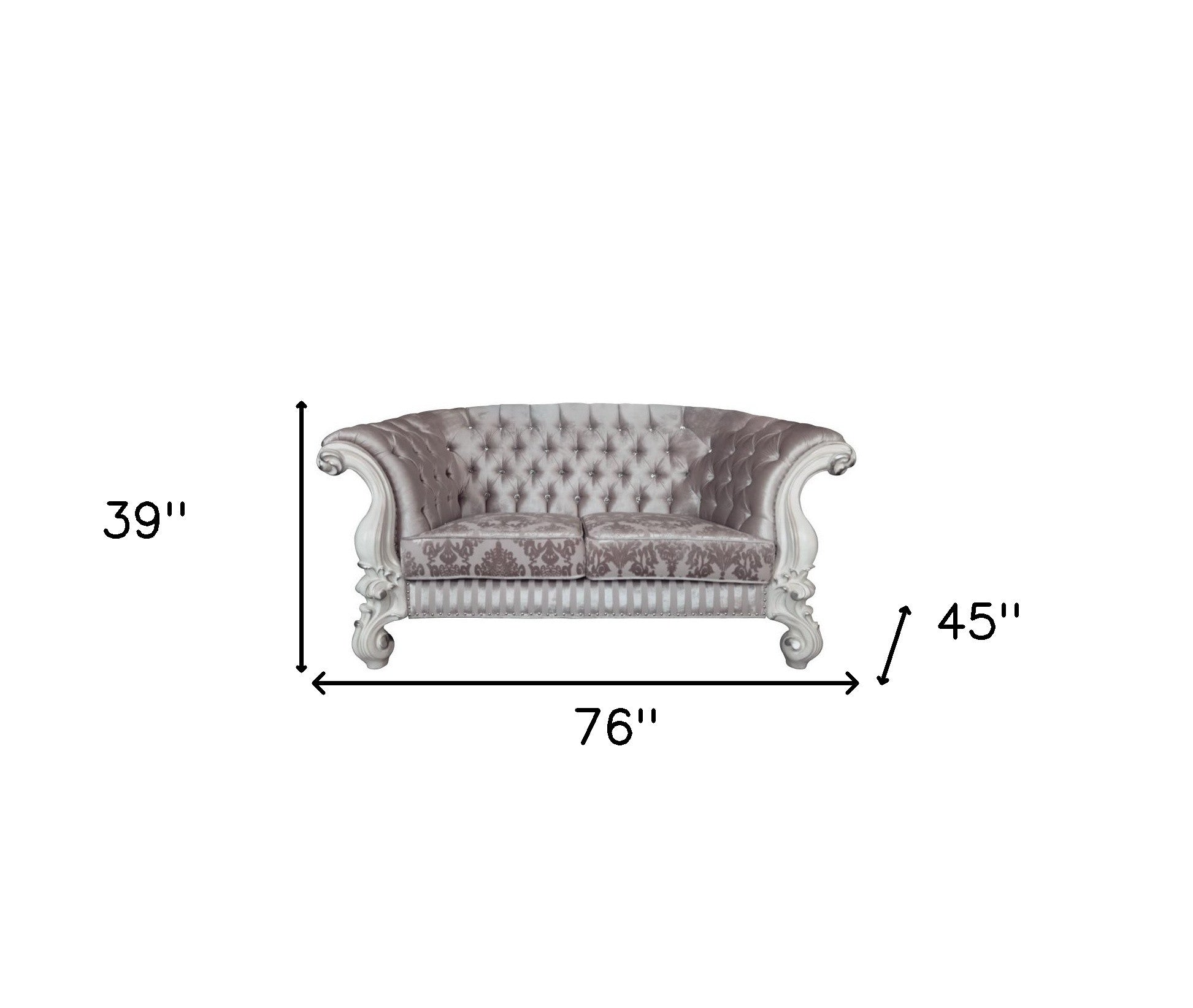 76" Ivory And Off White Velvet Loveseat and Toss Pillows-3