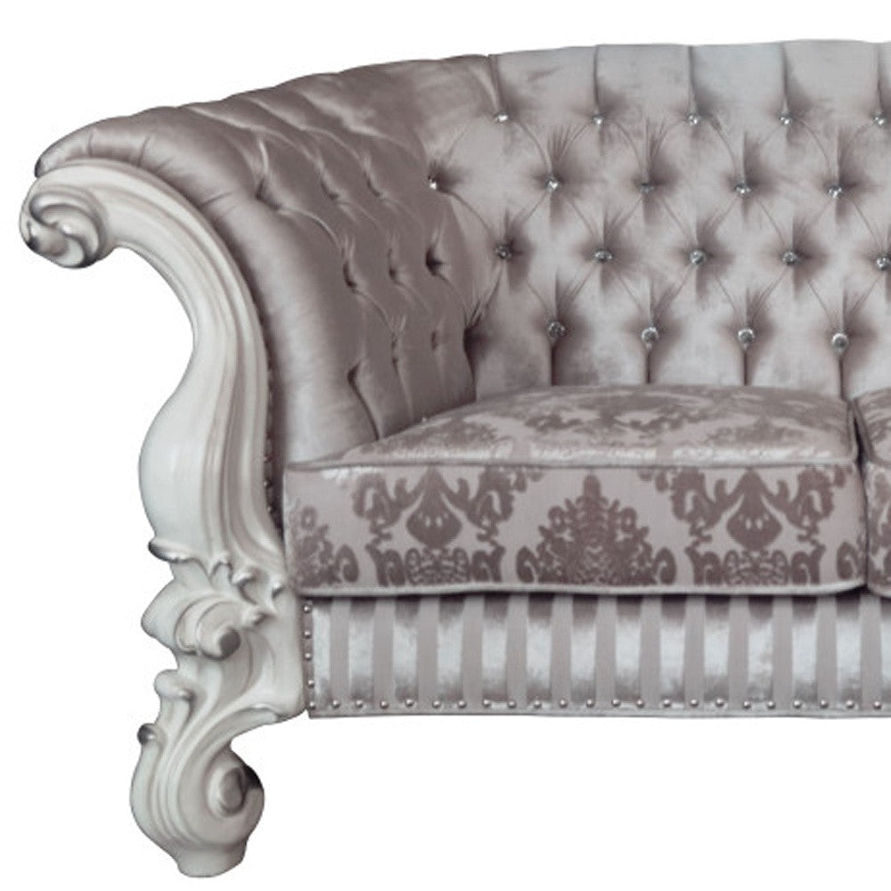 76" Ivory And Off White Velvet Loveseat and Toss Pillows-2