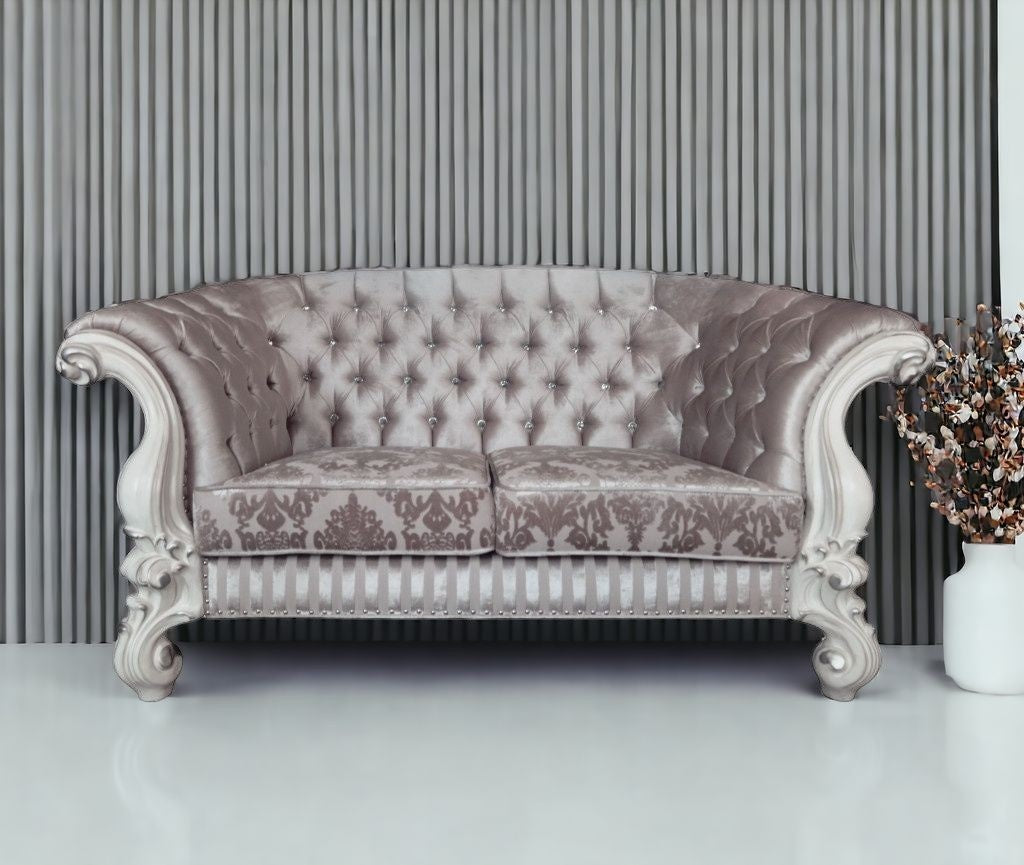 76" Ivory And Off White Velvet Loveseat and Toss Pillows-1
