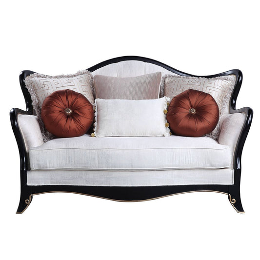 66" Beige And Black Cotton Blend Loveseat and Toss Pillows-0