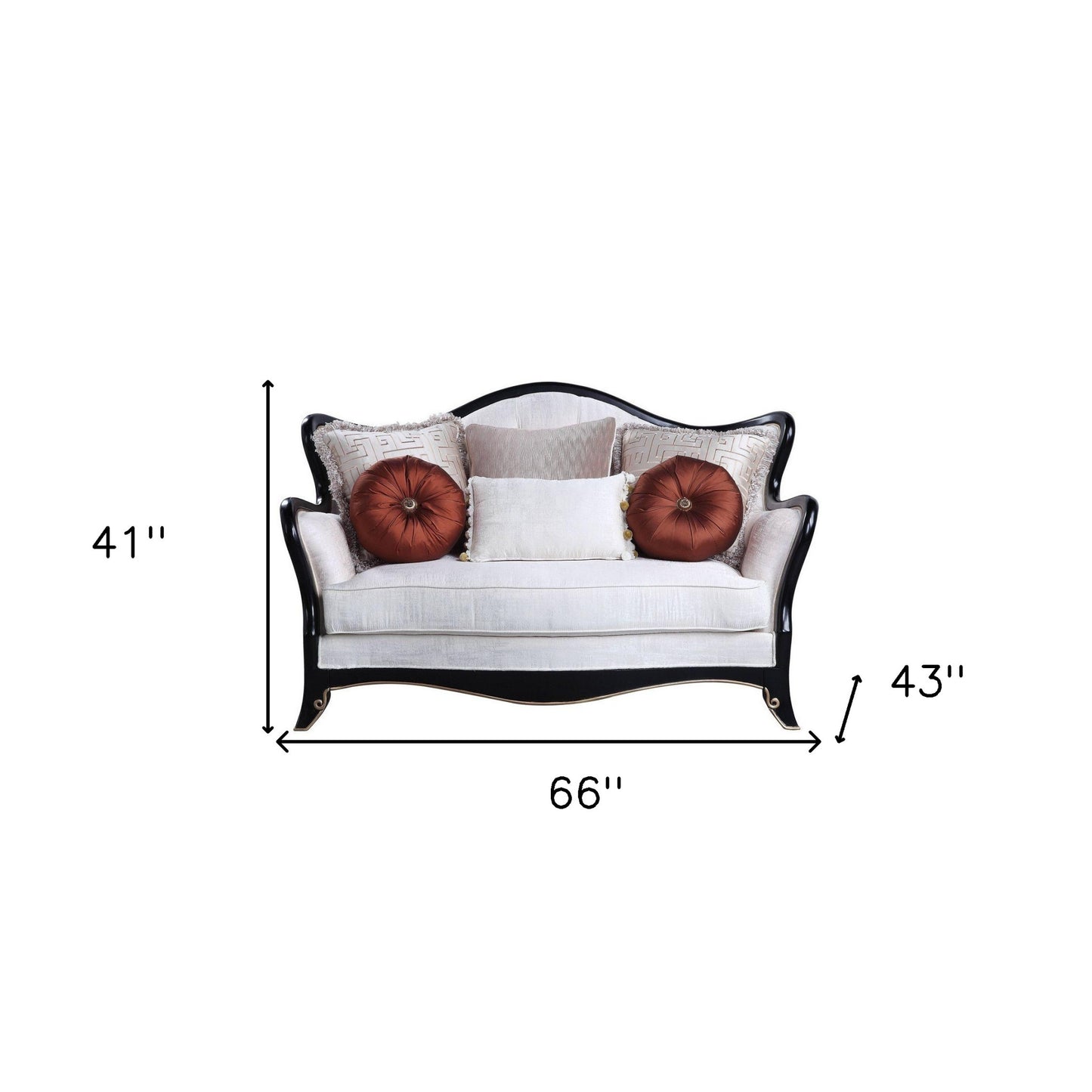 66" Beige And Black Cotton Blend Loveseat and Toss Pillows-3