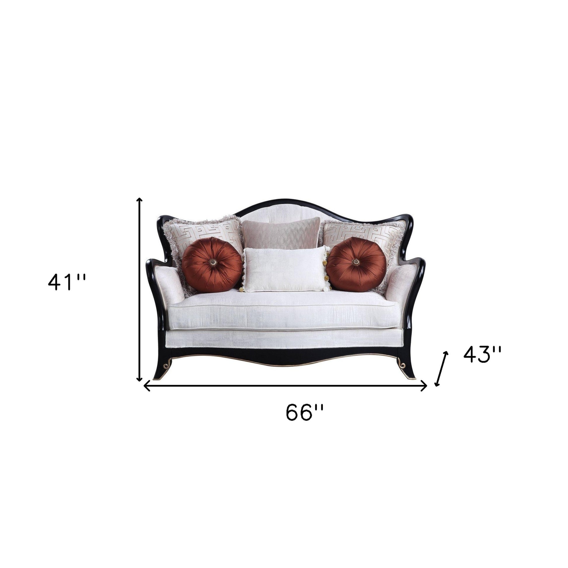 66" Beige And Black Cotton Blend Loveseat and Toss Pillows-3