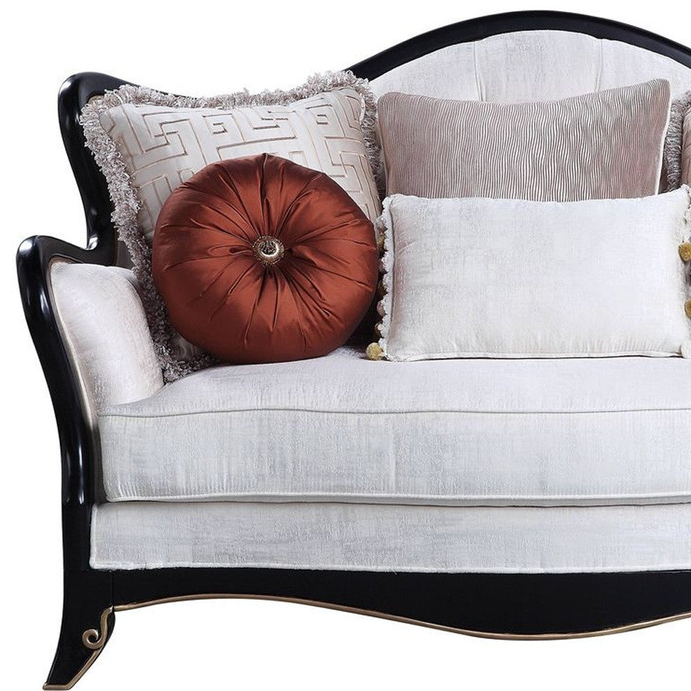 66" Beige And Black Cotton Blend Loveseat and Toss Pillows-2