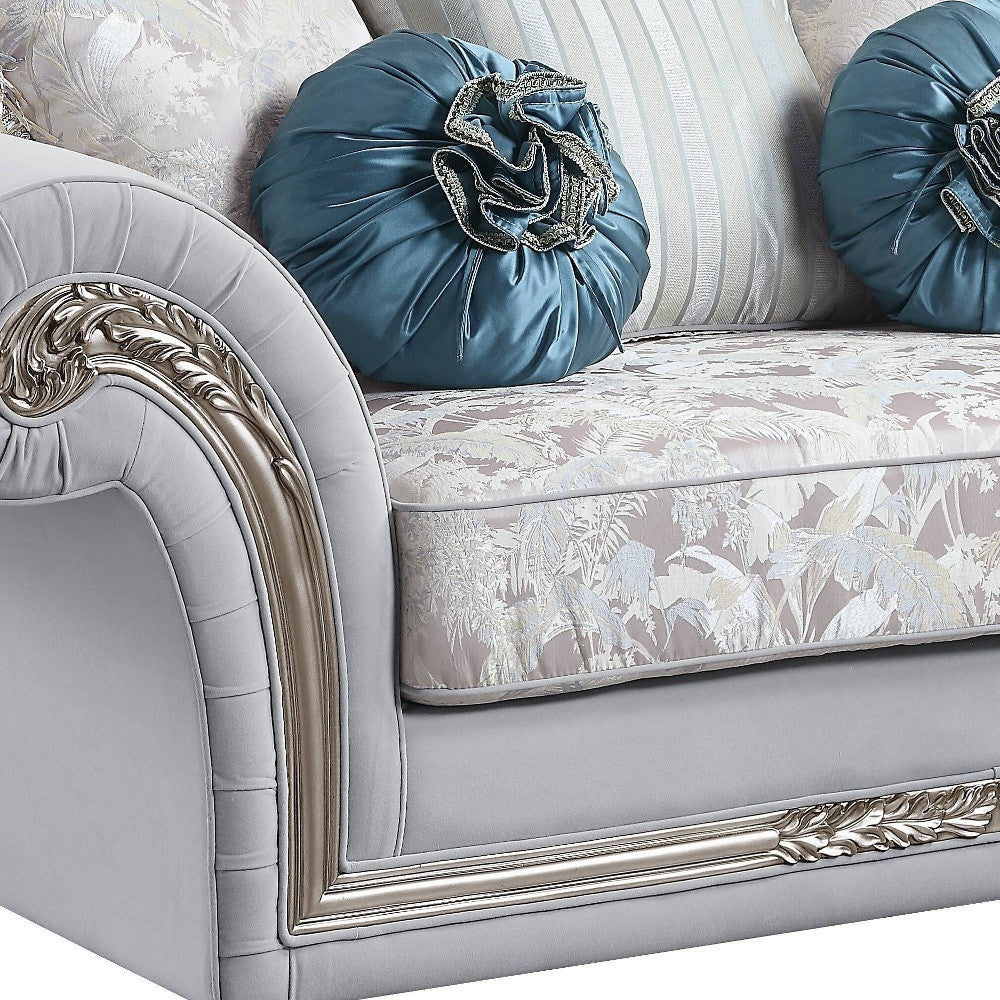 76" Light Gray And Platinum Linen Loveseat and Toss Pillows-3