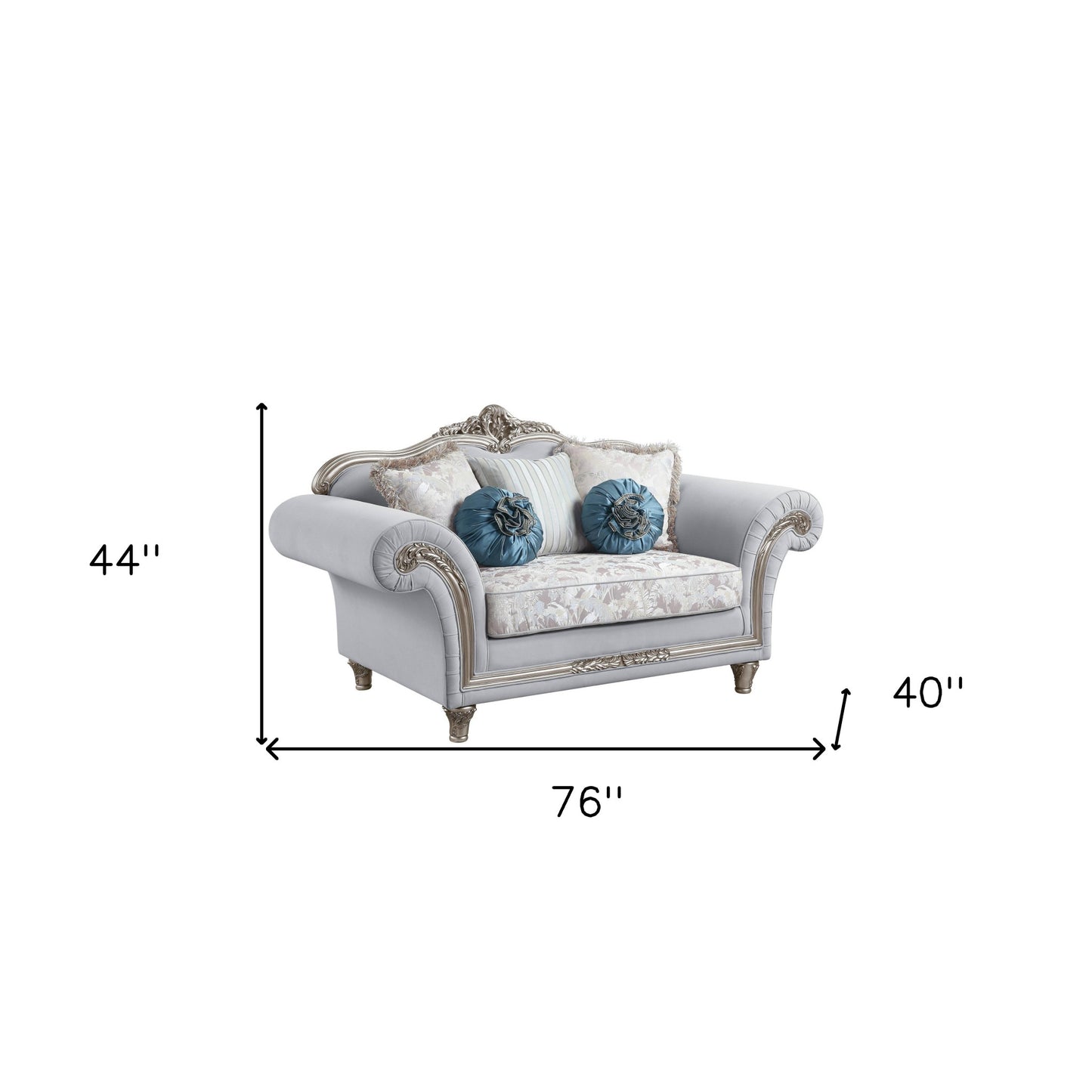 76" Light Gray And Platinum Linen Loveseat and Toss Pillows-4