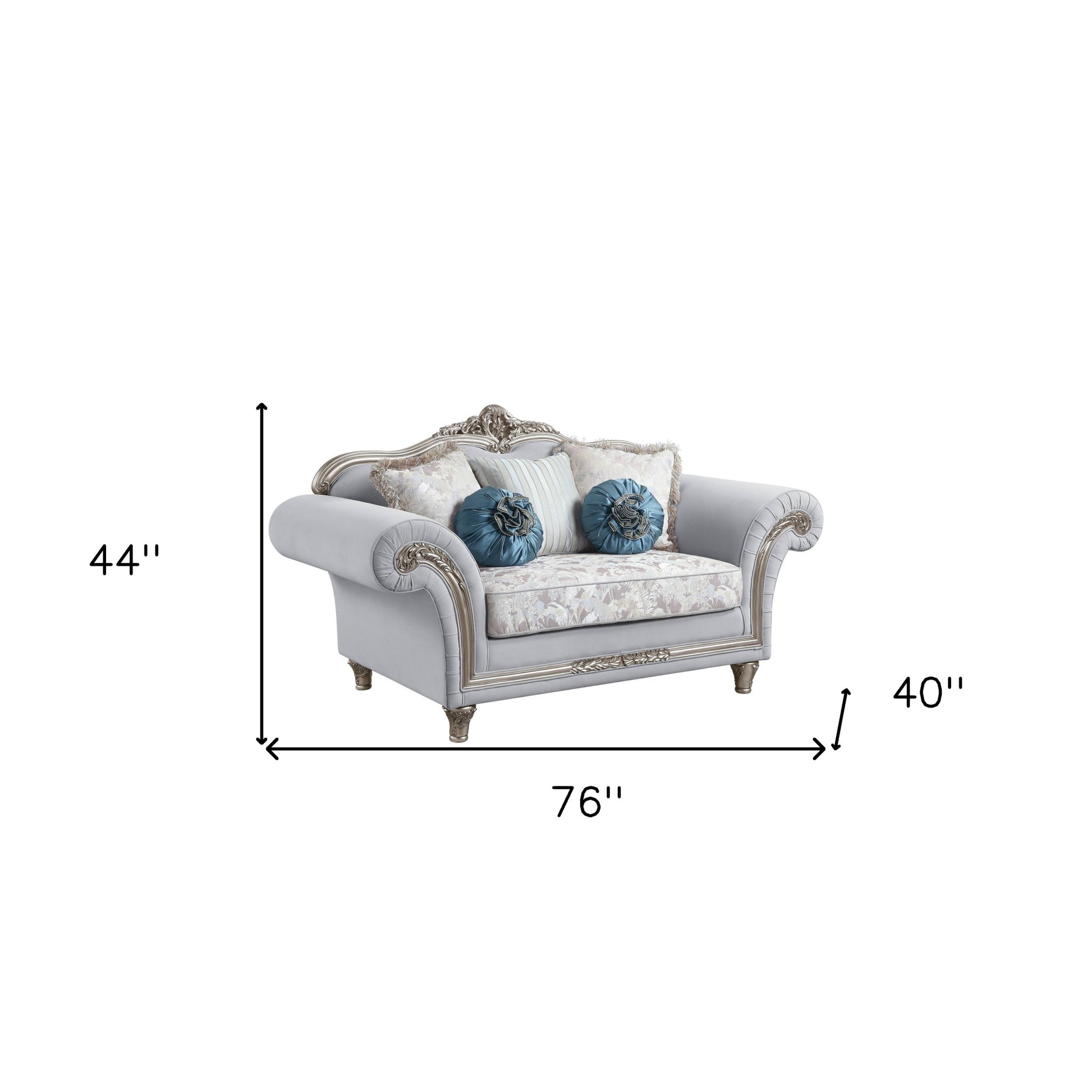 76" Light Gray And Platinum Linen Loveseat and Toss Pillows-4