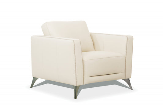 35" Cream and Black Genuine Leather Arm Chair-0