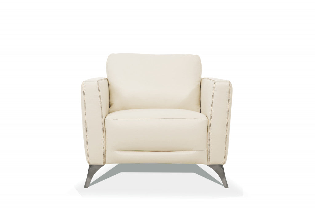 35" Cream and Black Genuine Leather Arm Chair-1