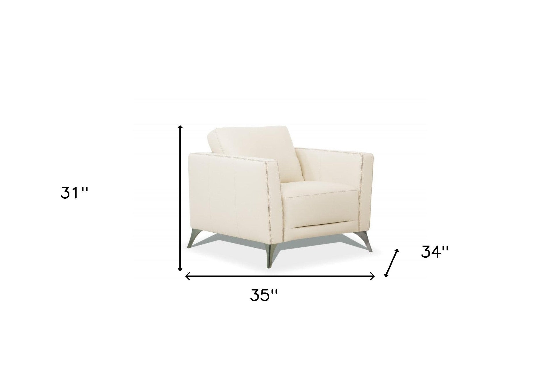 35" Cream and Black Genuine Leather Arm Chair-4