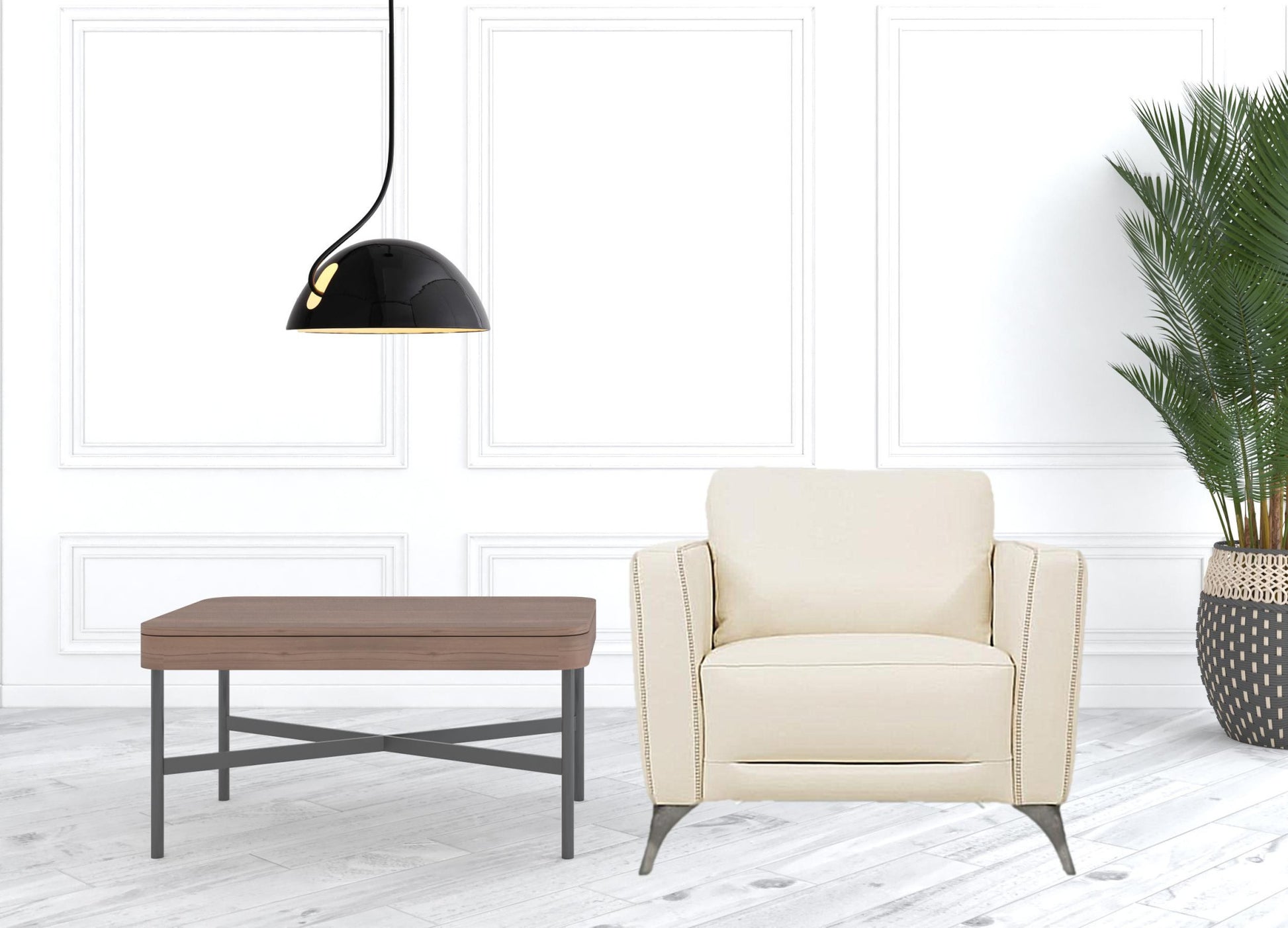 35" Cream and Black Genuine Leather Arm Chair-2