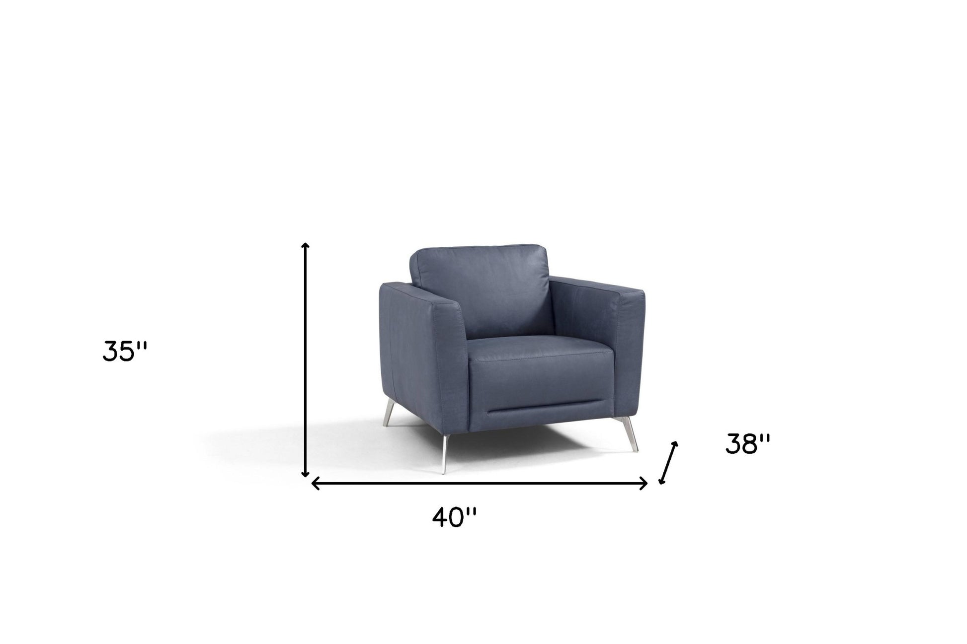 40" Blue and Silver Genuine Leather Arm Chair-4