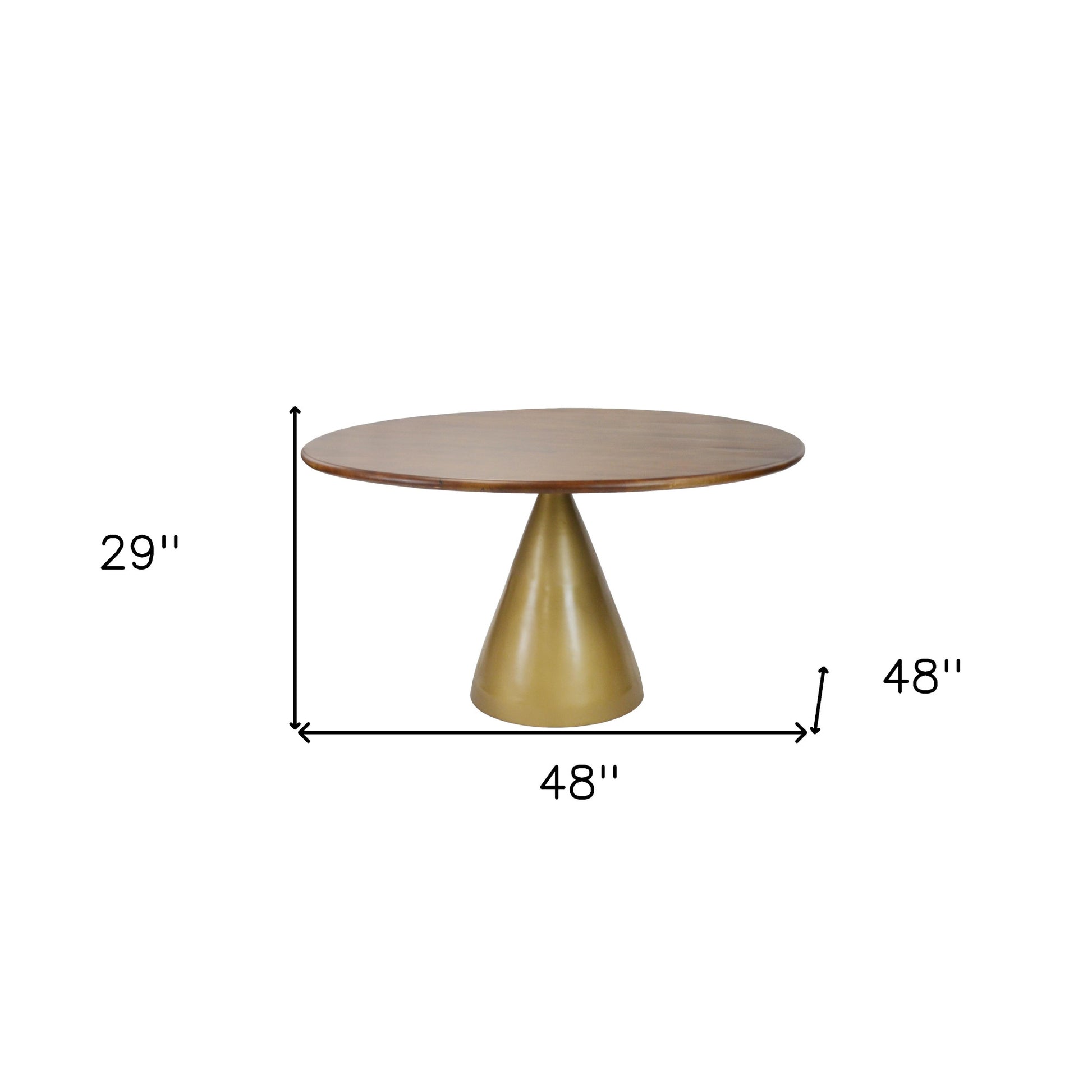 48" Brown And Gold Rounded Solid Wood And Iron Pedestal Base Dining Table-3