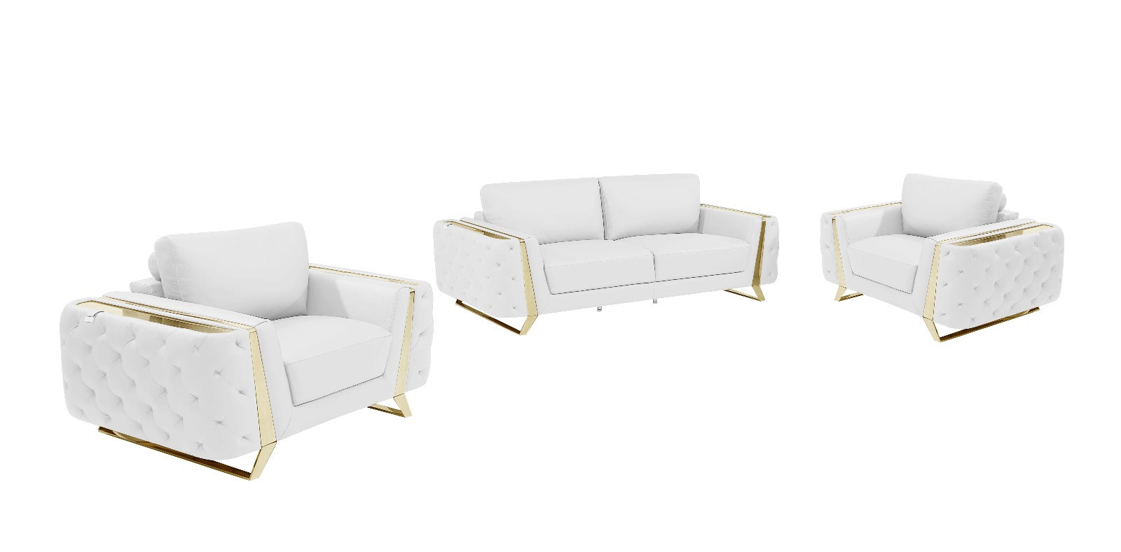 Three Piece Indoor White Italian Leather Six Person Seating Set-0