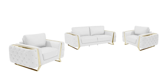 Three Piece Indoor White Italian Leather Six Person Seating Set-0