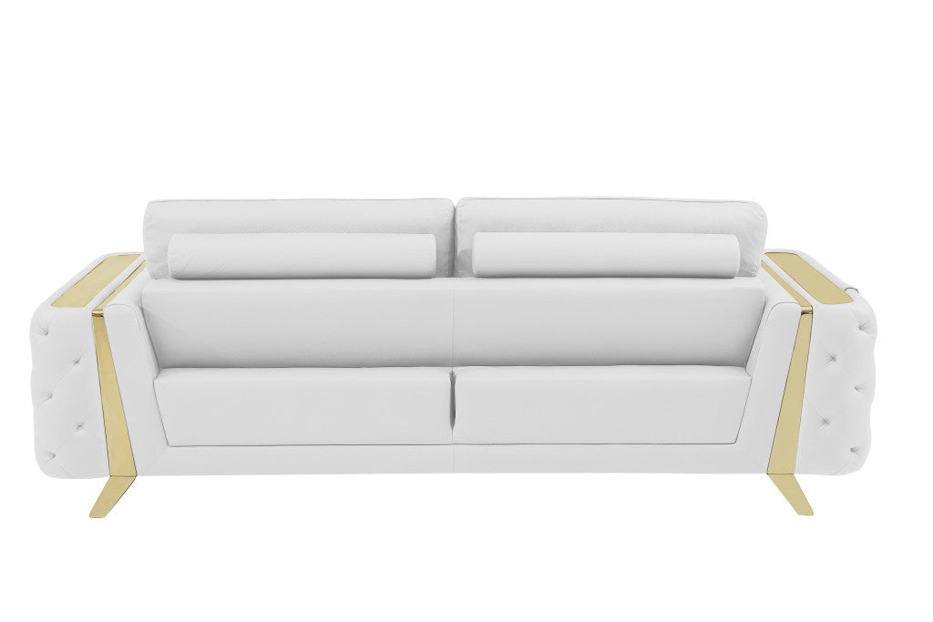 Three Piece Indoor White Italian Leather Six Person Seating Set-3