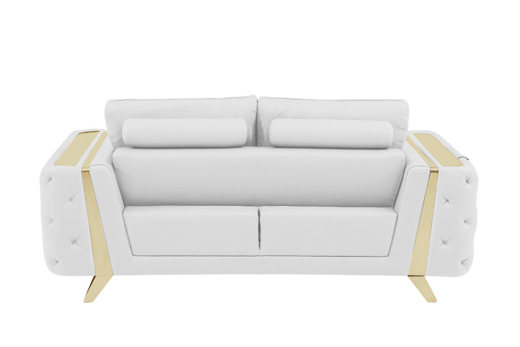 Three Piece Indoor White Italian Leather Six Person Seating Set-5