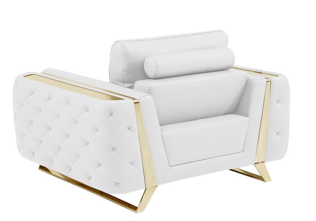 Three Piece Indoor White Italian Leather Six Person Seating Set-7