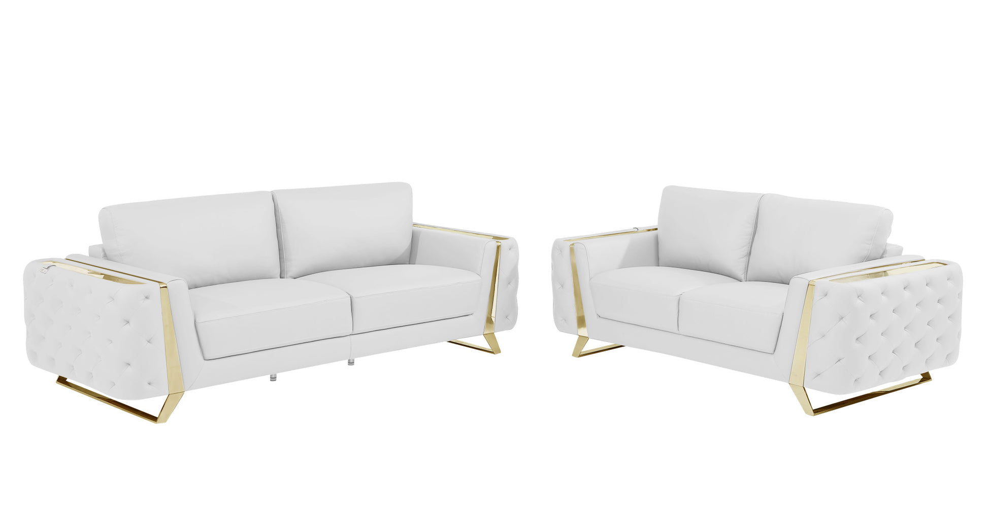 Two Piece Indoor White Italian Leather Five Person Seating Set-0