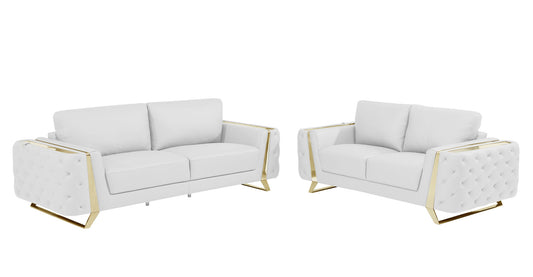 Two Piece Indoor White Italian Leather Five Person Seating Set-0