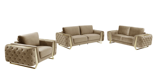 Three Piece Indoor Beige Velvet Six Person Seating Set-0