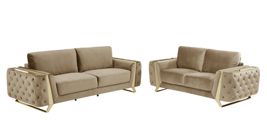 Two Piece Indoor Beige Velvet Five Person Seating Set-0