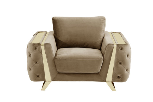 50" Beige And Gold Velvet Tufted Club Chair-0
