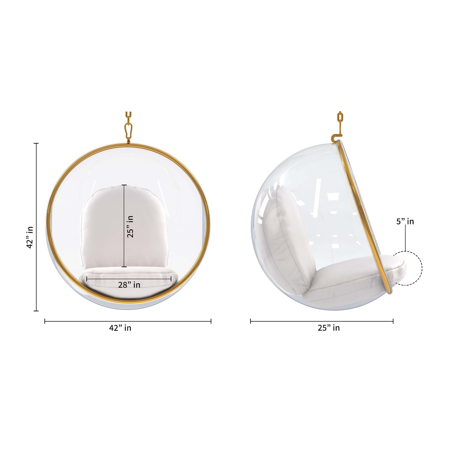 42" White Faux Leather Balloon Chair-6