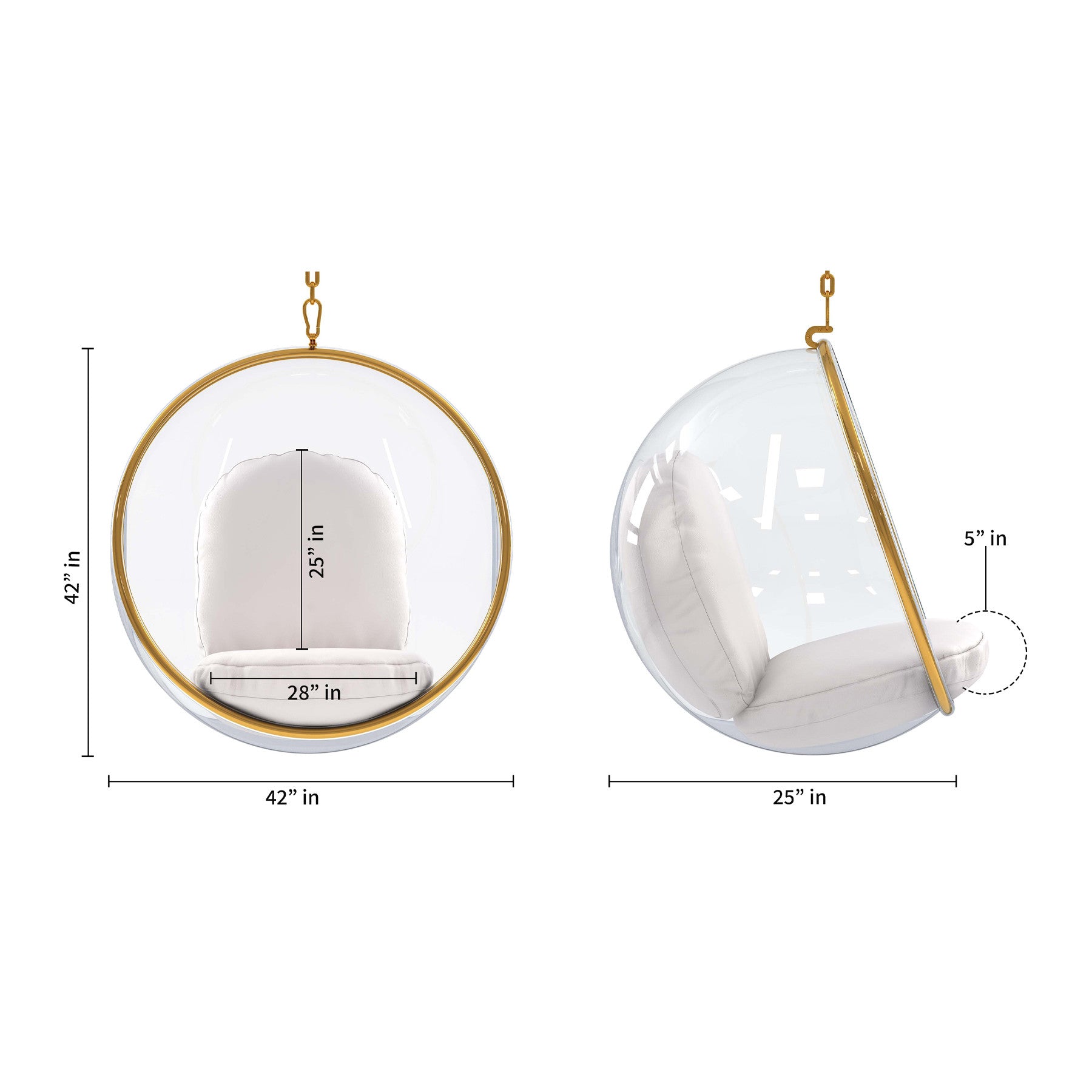 42" White Faux Leather Balloon Chair-6
