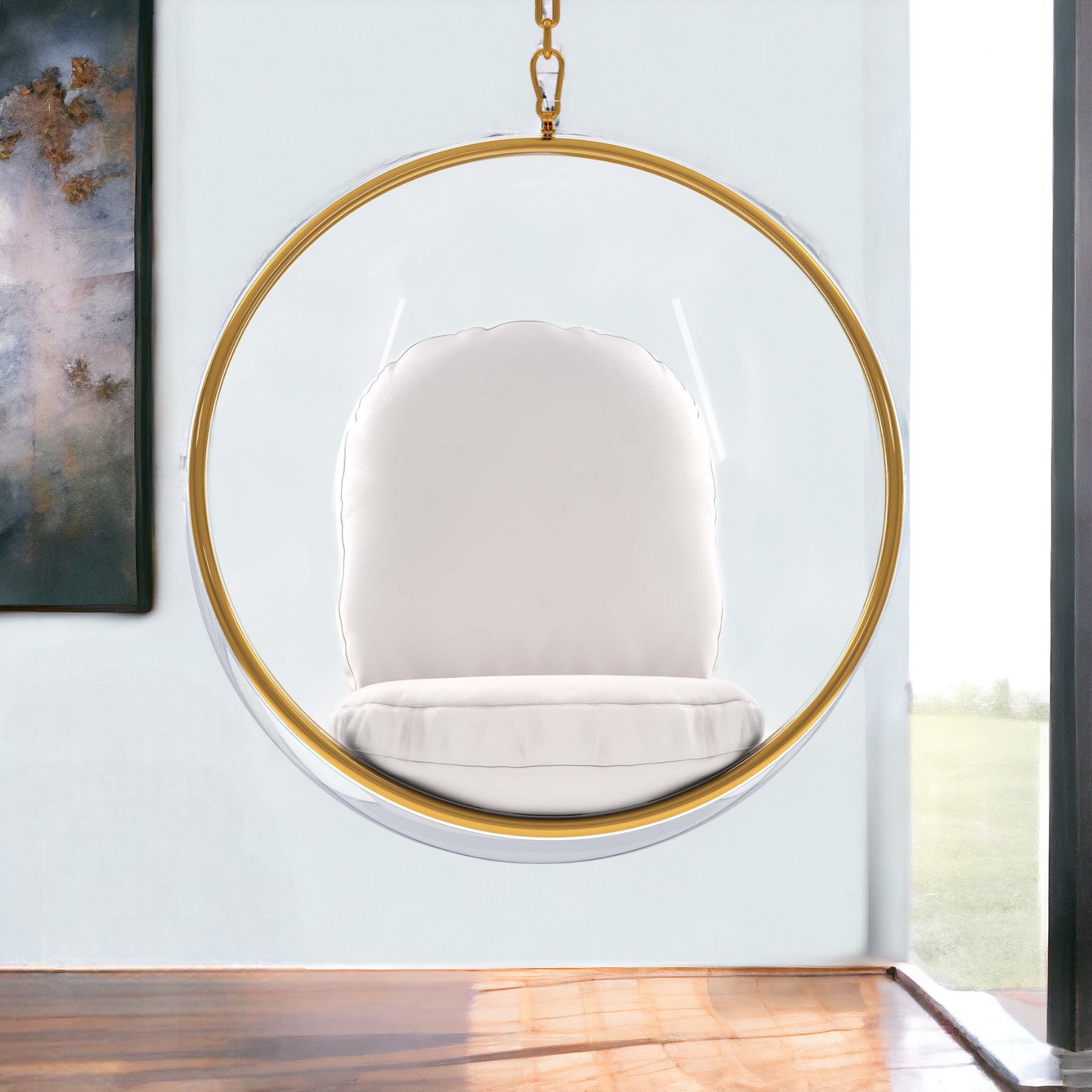 42" White Faux Leather Balloon Chair-1