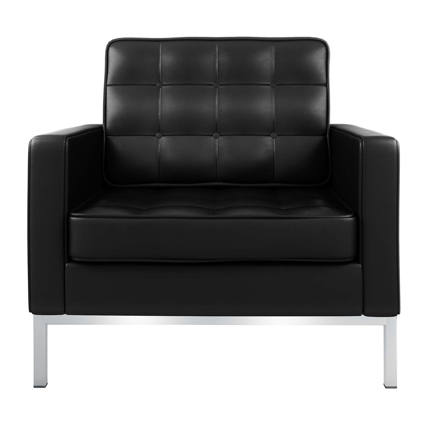 31" Black and Silver Italian Leather Tufted Club Chair-0