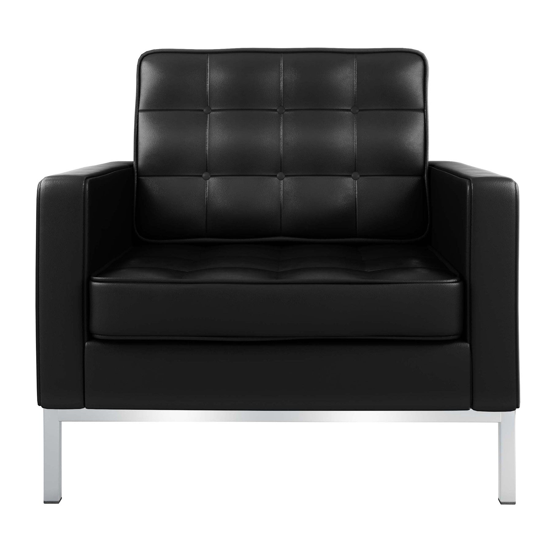 31" Black and Silver Italian Leather Tufted Club Chair-0