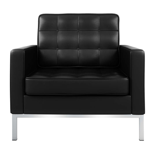 31" Black and Silver Italian Leather Tufted Club Chair-0