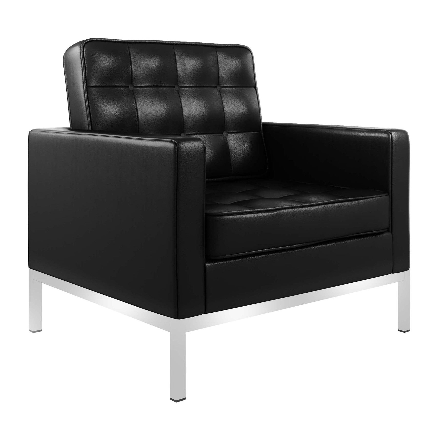 31" Black and Silver Italian Leather Tufted Club Chair-2