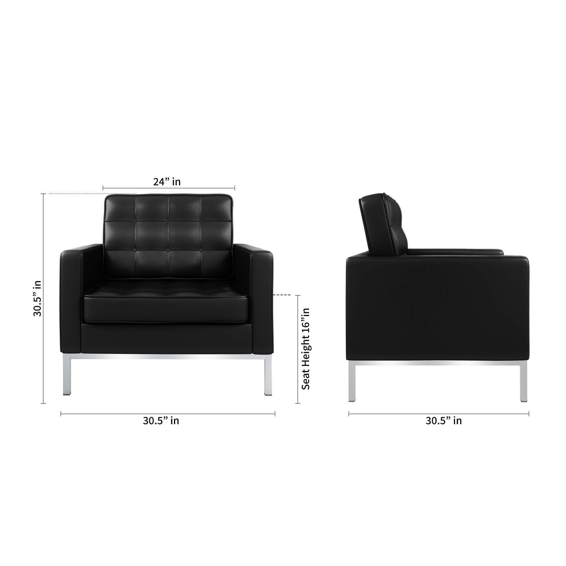 31" Black and Silver Italian Leather Tufted Club Chair-8