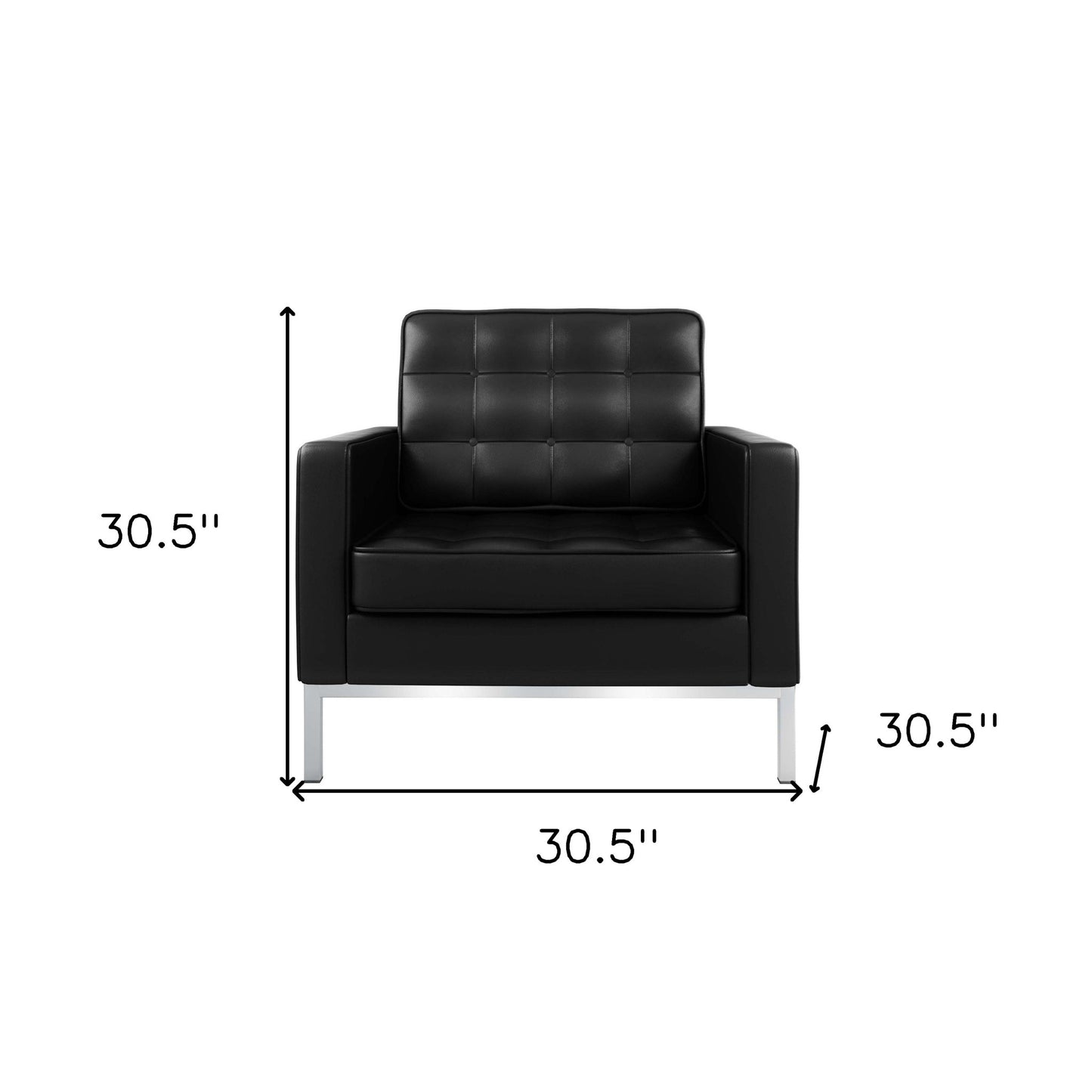31" Black and Silver Italian Leather Tufted Club Chair-7
