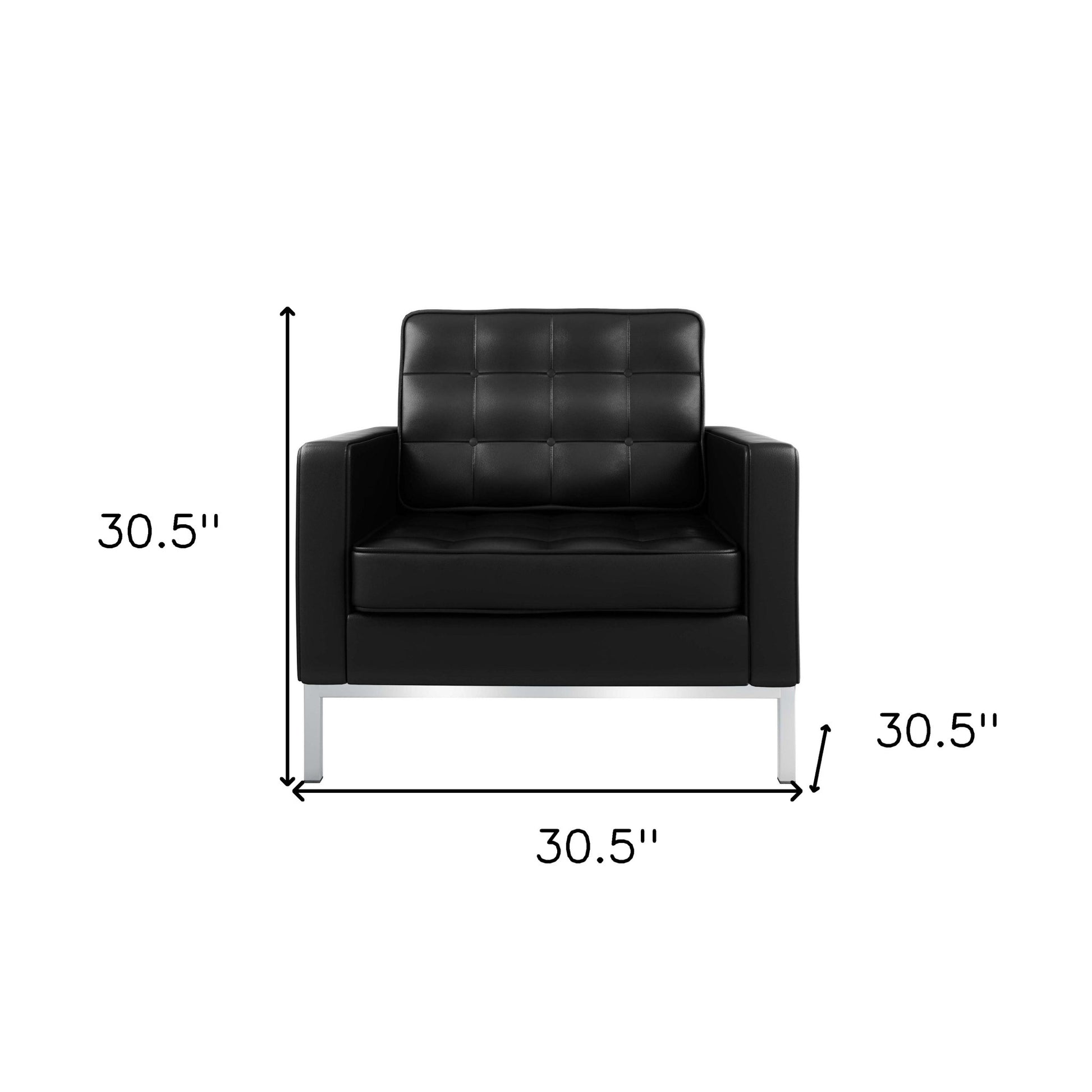 31" Black and Silver Italian Leather Tufted Club Chair-7
