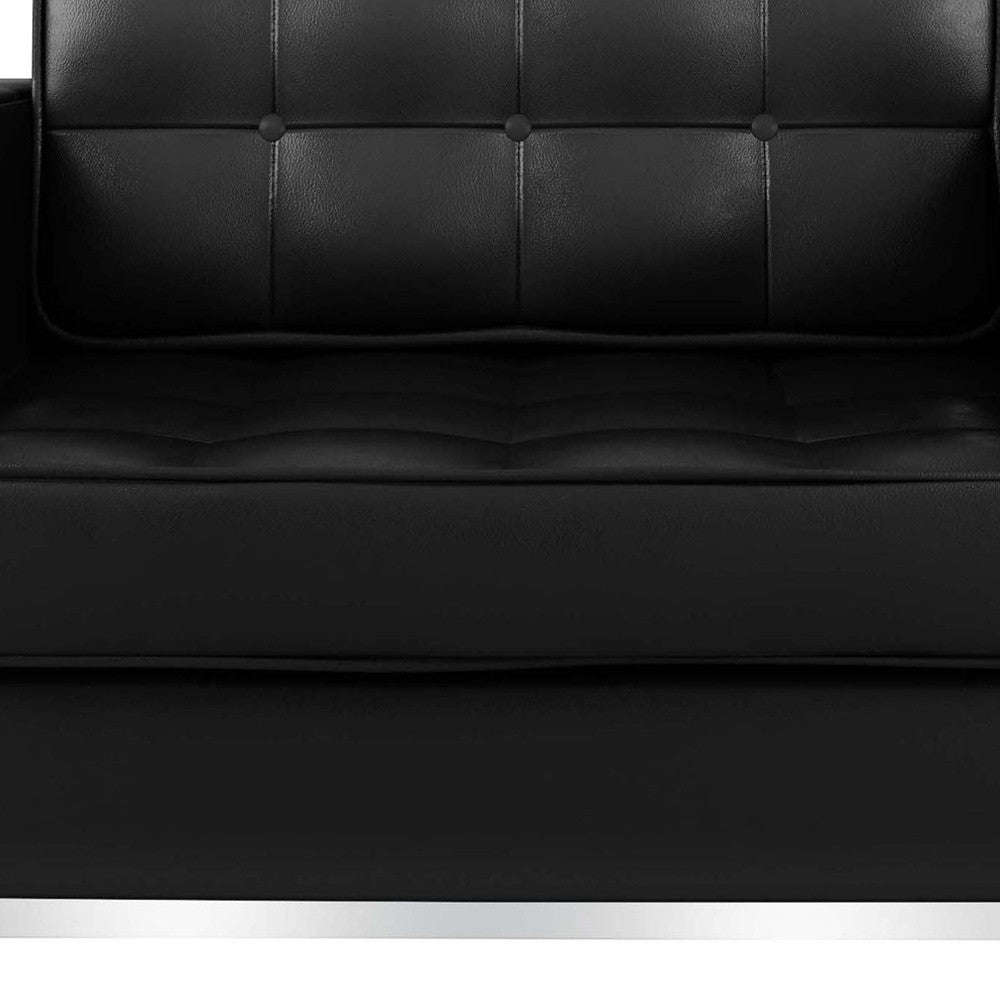 31" Black and Silver Italian Leather Tufted Club Chair-5