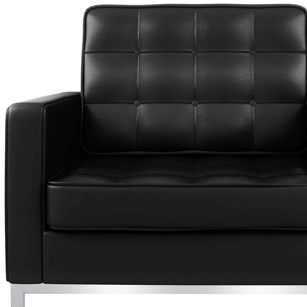 31" Black and Silver Italian Leather Tufted Club Chair-6