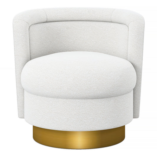 28" White and Gold Boucle Swivel Barrel Chair-0