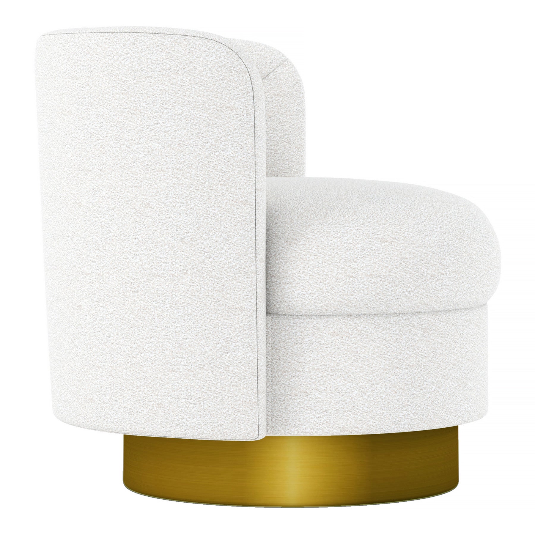 28" White and Gold Boucle Swivel Barrel Chair-3