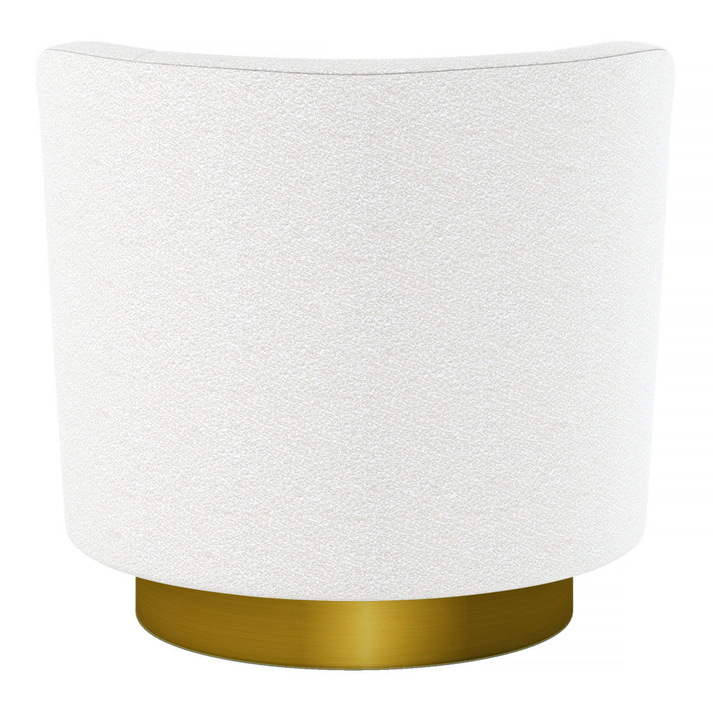 28" White and Gold Boucle Swivel Barrel Chair-4