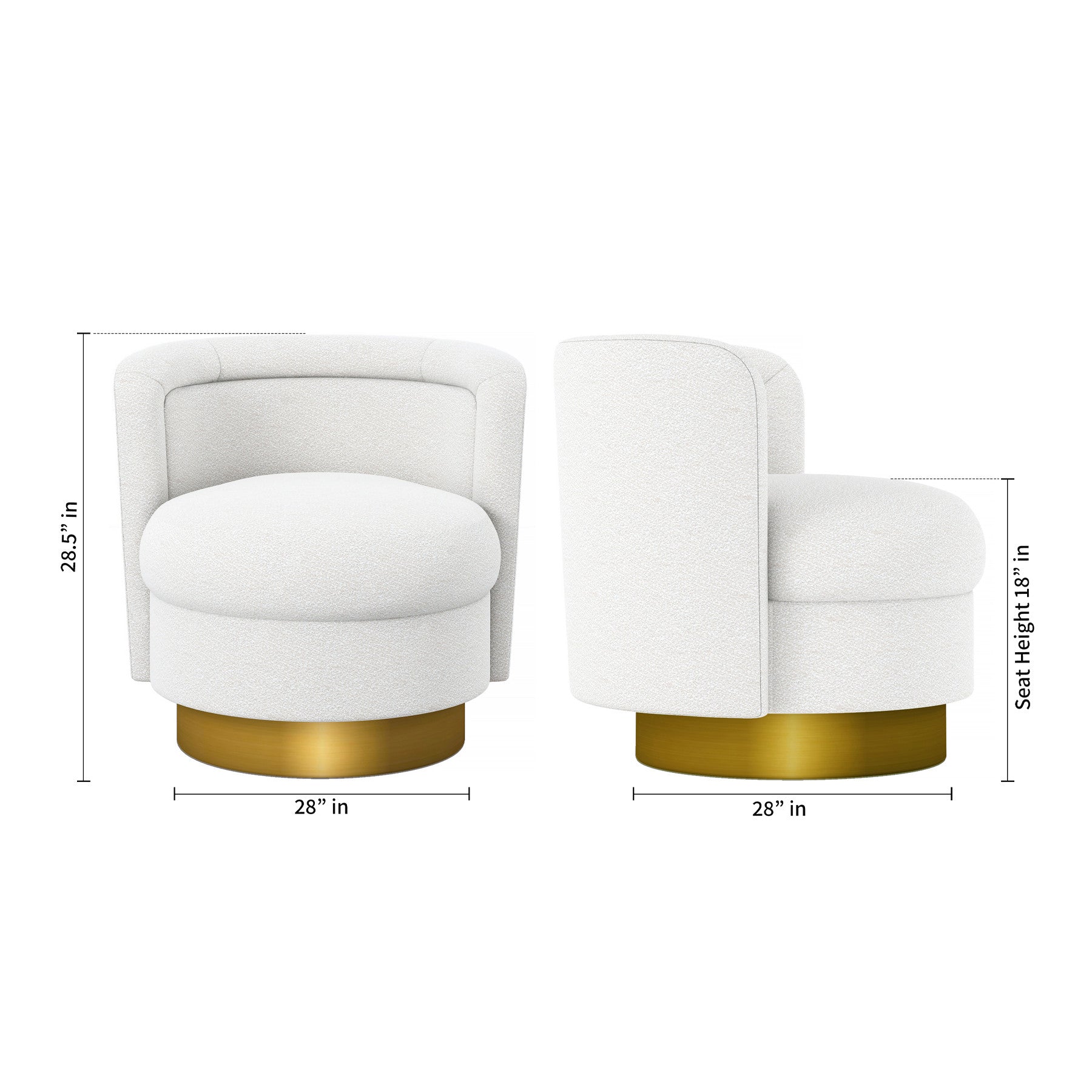 28" White and Gold Boucle Swivel Barrel Chair-8