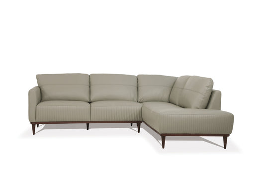 Light Green Leather L Shaped Two Piece Sofa and Chaise Sectional-0