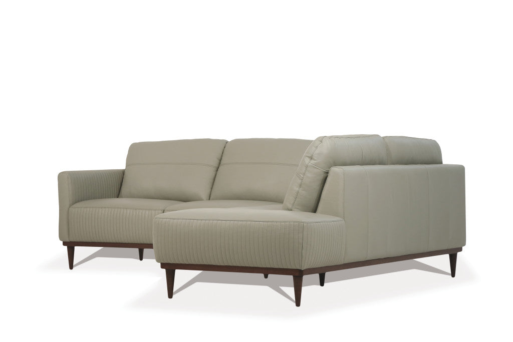 Light Green Leather L Shaped Two Piece Sofa and Chaise Sectional-1