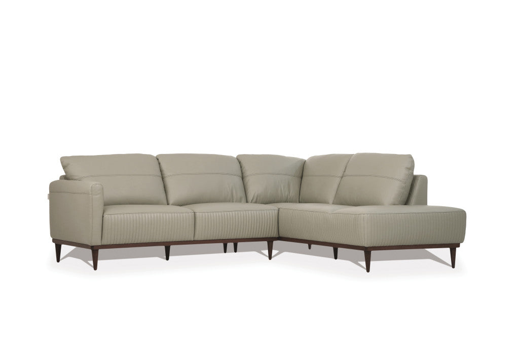 Light Green Leather L Shaped Two Piece Sofa and Chaise Sectional-2